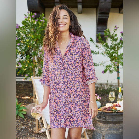 Frank & Eileen Dresses & Skirts - Frank & Eileen Linen Step-Hem Long Sleeve Mini Shirtdress Neon Floral Large